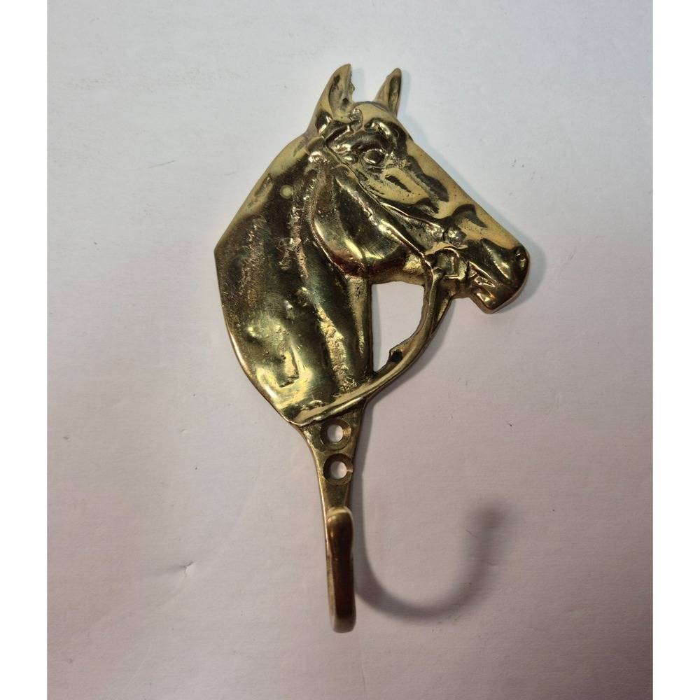 Vintage Brass Horse Head Wall Farmhouse Barn Equestrian Decor Coat Hanger Hook